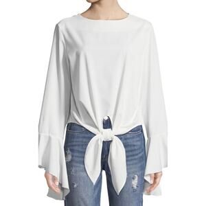 Avantlook White Tie Front Bell Sleeve Top